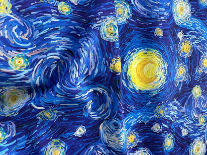 Van Gogh Inspired Fabric – Available in Satin, Crepe, Spandex & Chiffon | By Metre