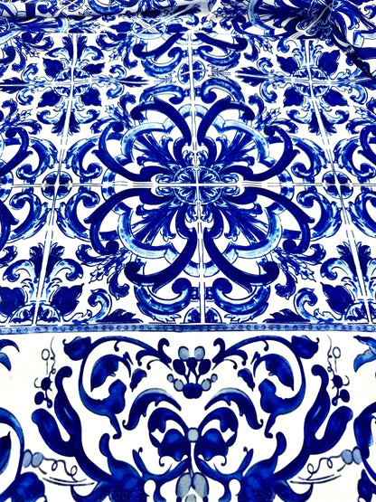 Majolica Blue White Swirl Fabric