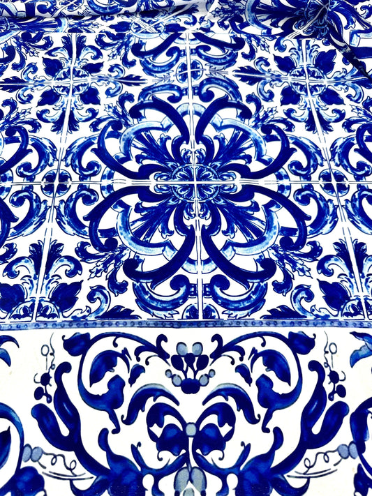 Majolica Blue White Swirl Fabric