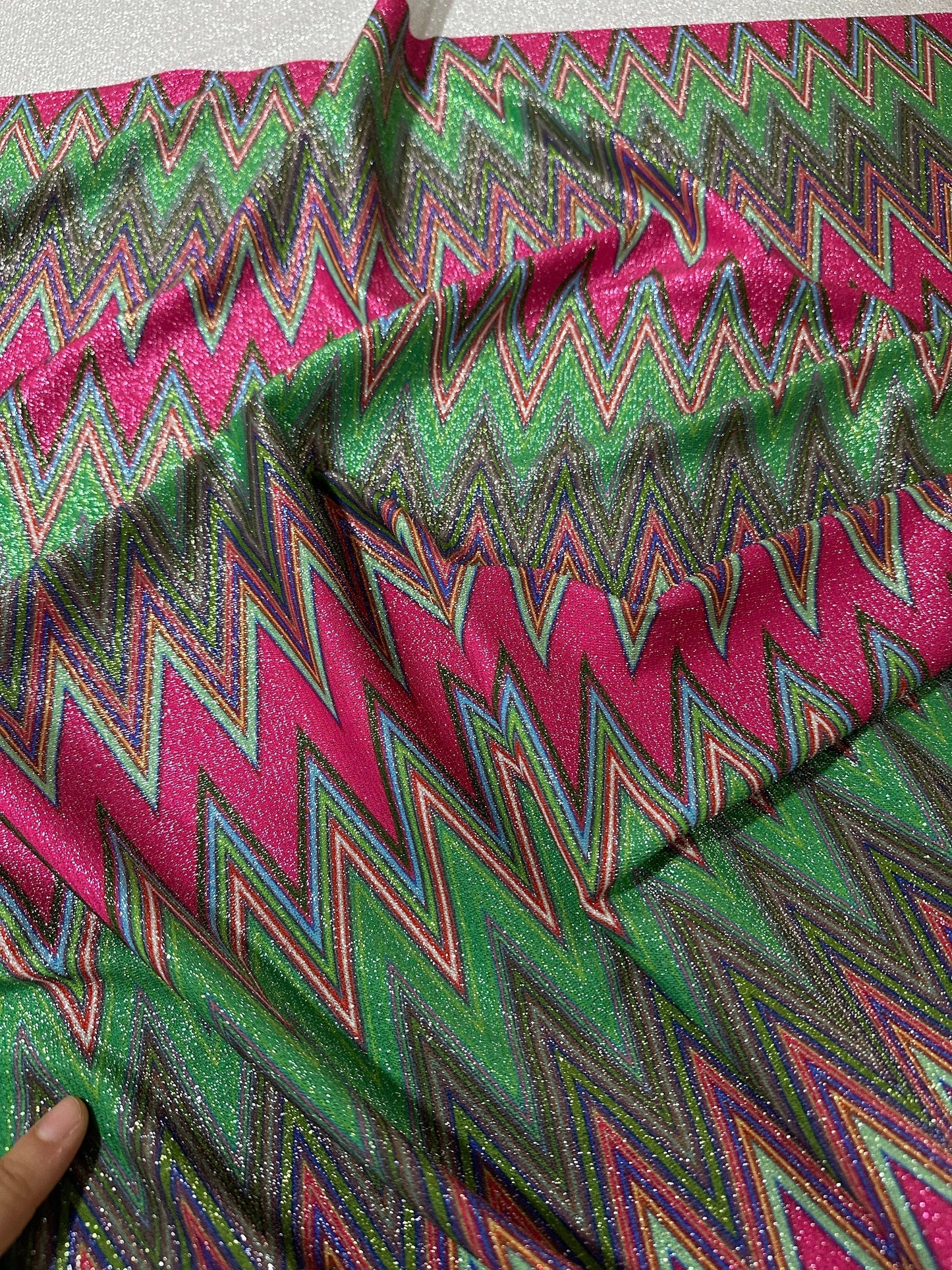 Pink Zigzag Knit Lurex Fabric