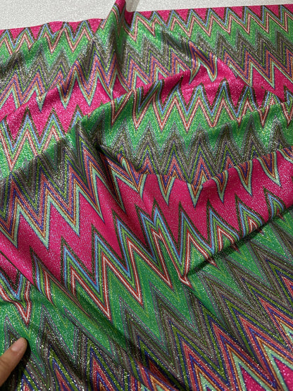 Pink Zigzag Knit Lurex Fabric