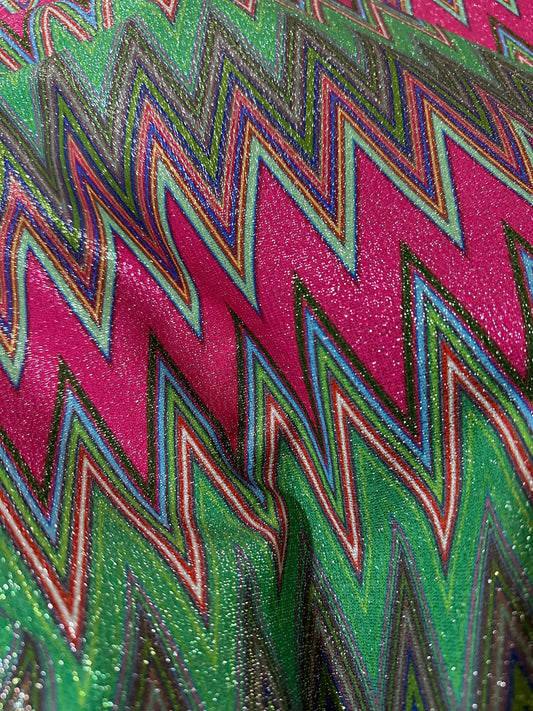 Pink Zigzag Knit Lurex Fabric