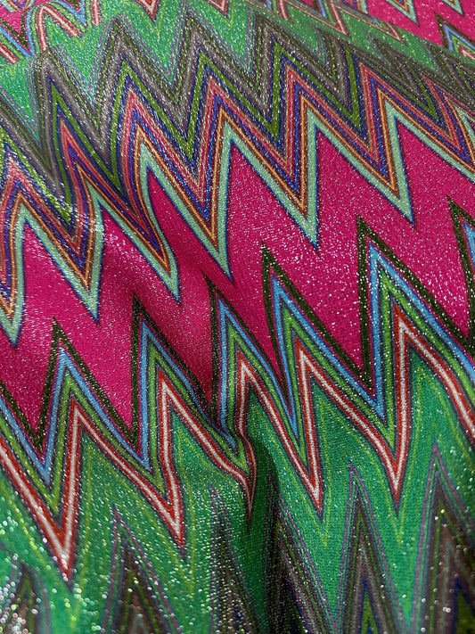 Pink Zigzag Knit Lurex Fabric
