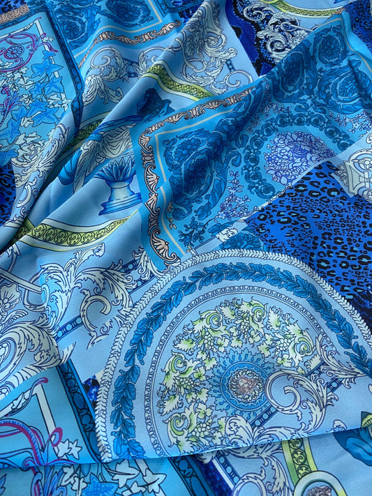 Navy Blue Baroque Pattern Fabric
