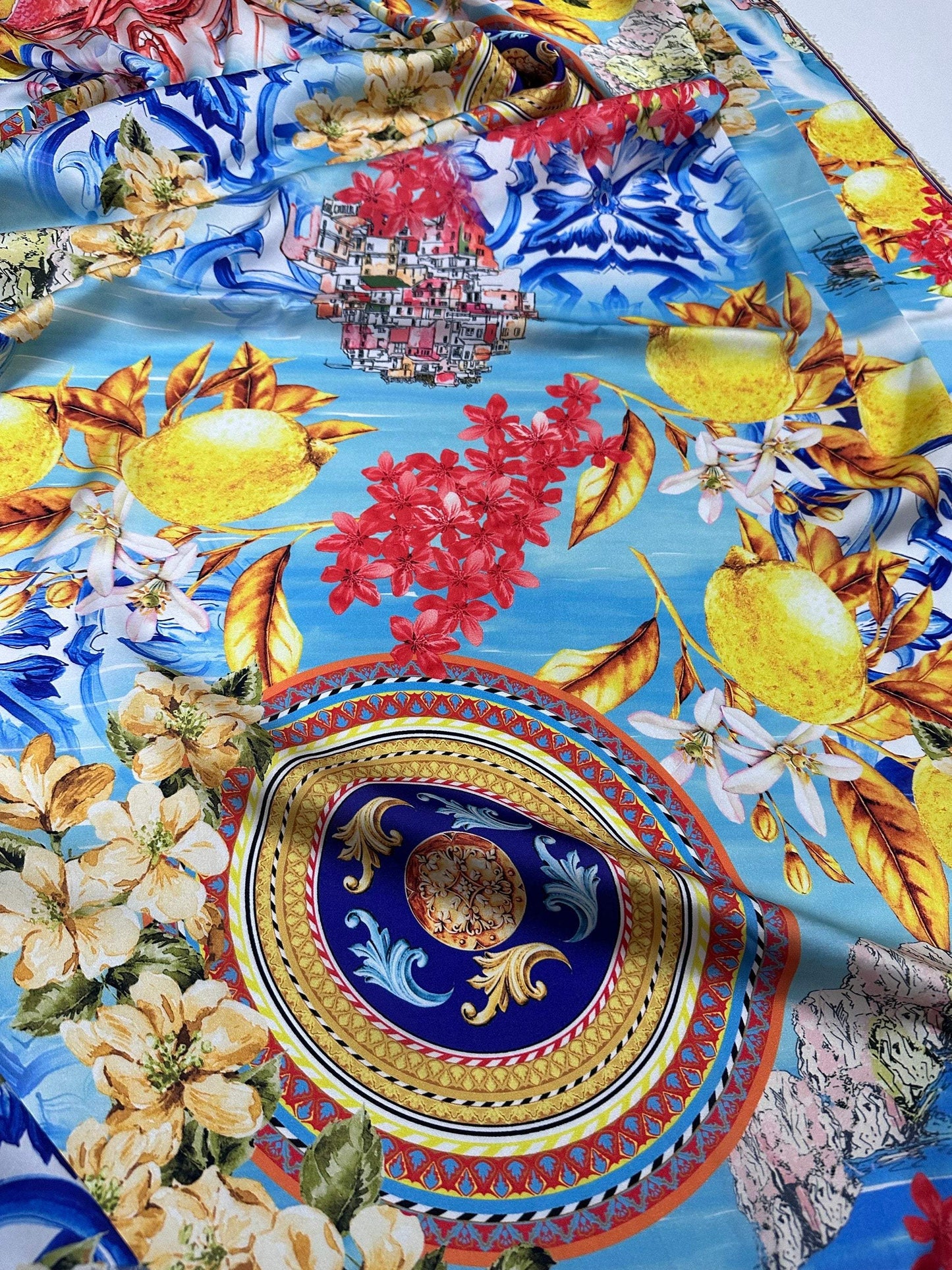 Majolica Sicilian Print Fabric – Custom Printed Fabric, Choose Material by Metre