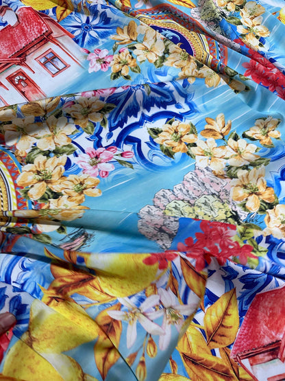 Majolica Sicilian Print Fabric – Custom Printed Fabric, Choose Material by Metre