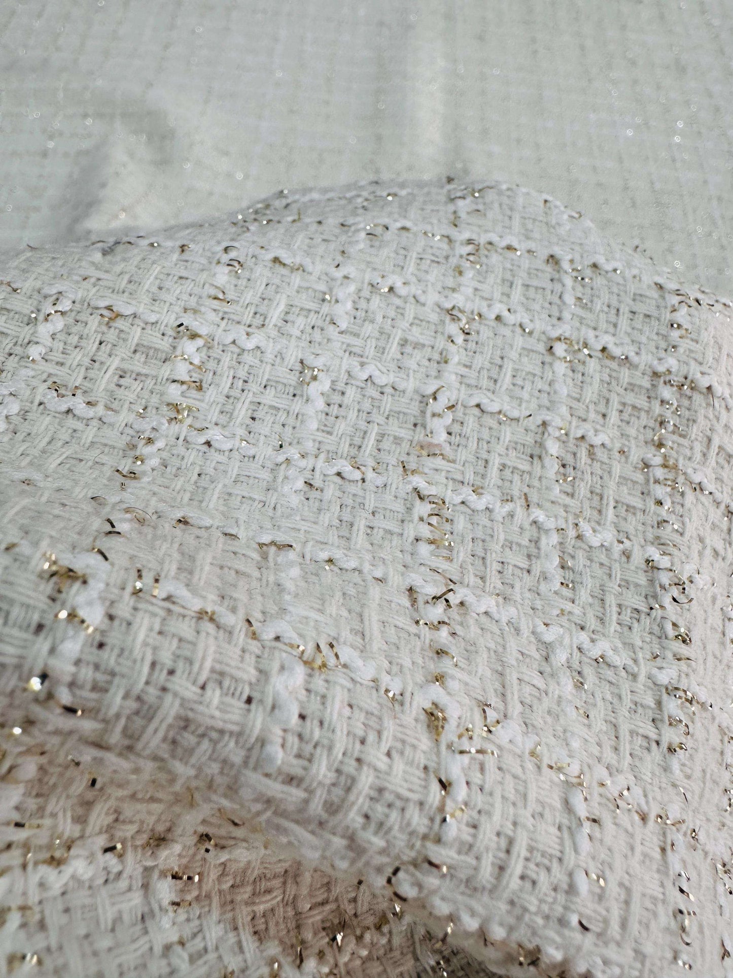 White Wool Tweed Fabric – Checked Glitter Suiting by the Metre