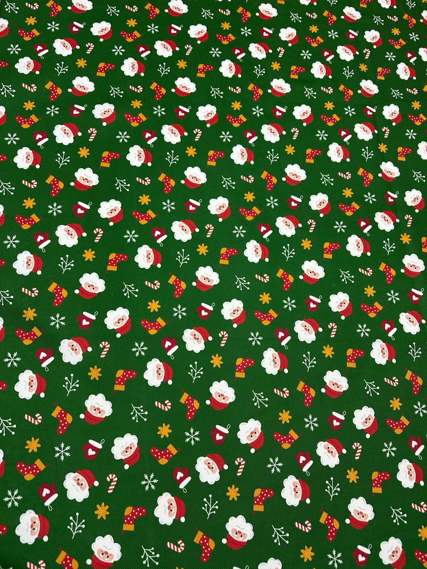 Green Santa Claus Christmas Fabric – Multiple Fabric Options, Sold by Metre
