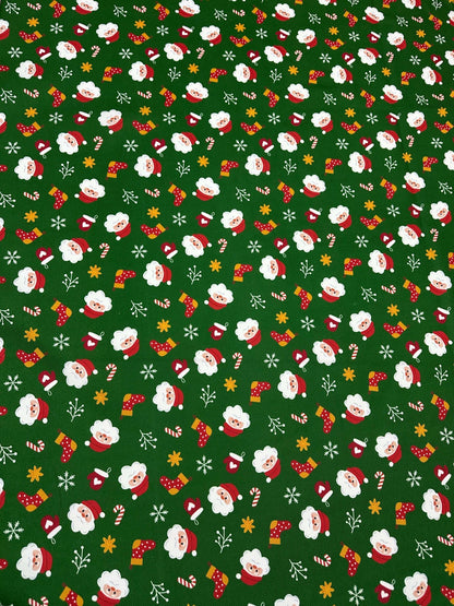 Green Santa Claus Christmas Fabric – Multiple Fabric Options, Sold by Metre
