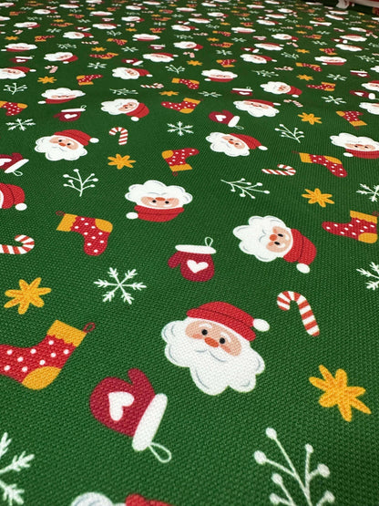 Green Santa Claus Christmas Fabric – Multiple Fabric Options, Sold by Metre