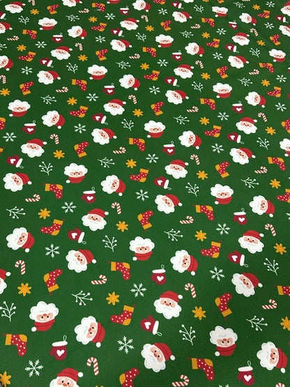 Green Santa Claus Christmas Fabric – Multiple Fabric Options, Sold by Metre