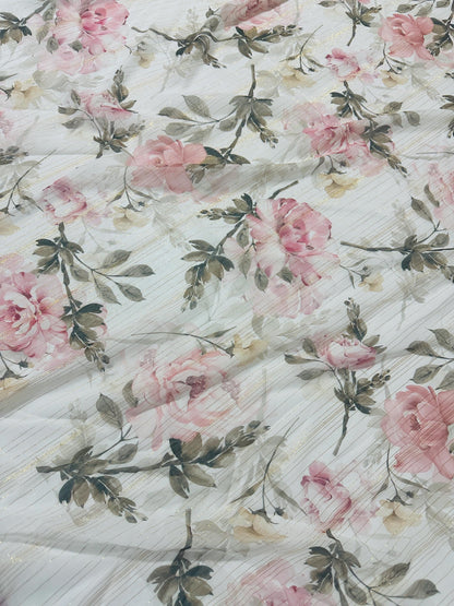 Gold Striped Floral Print Fabric