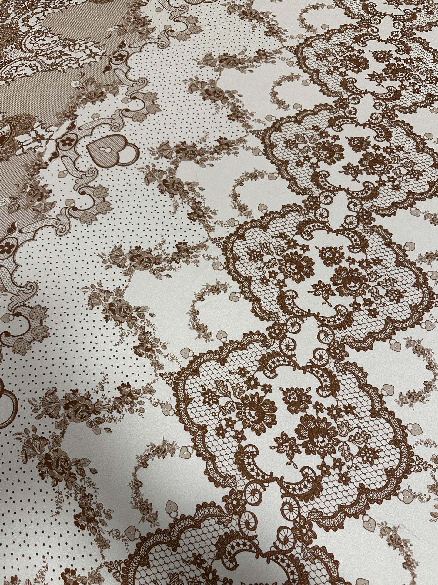 Vintage Floral Lace Fabric – Custom Printed Fabric on Satin, Crepe, Spandex or Chiffon