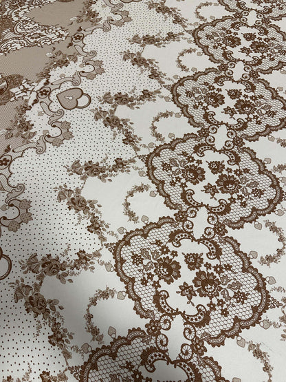 Vintage Floral Lace Fabric – Custom Printed Fabric on Satin, Crepe, Spandex or Chiffon