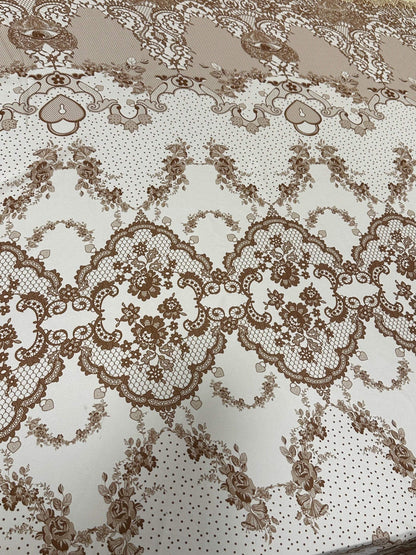 Vintage Floral Lace Fabric – Custom Printed Fabric on Satin, Crepe, Spandex or Chiffon