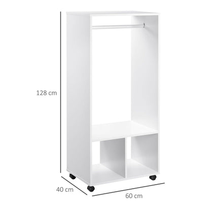 Rolling Open Wardrobe w/ Hanging Rod Storage Shelves Closet Organizer