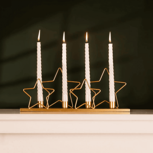 Gold Star Christmas Taper Candle Holder