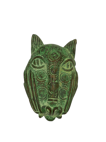 Benin Leopard Head Bronze - Sculpture (20.1)