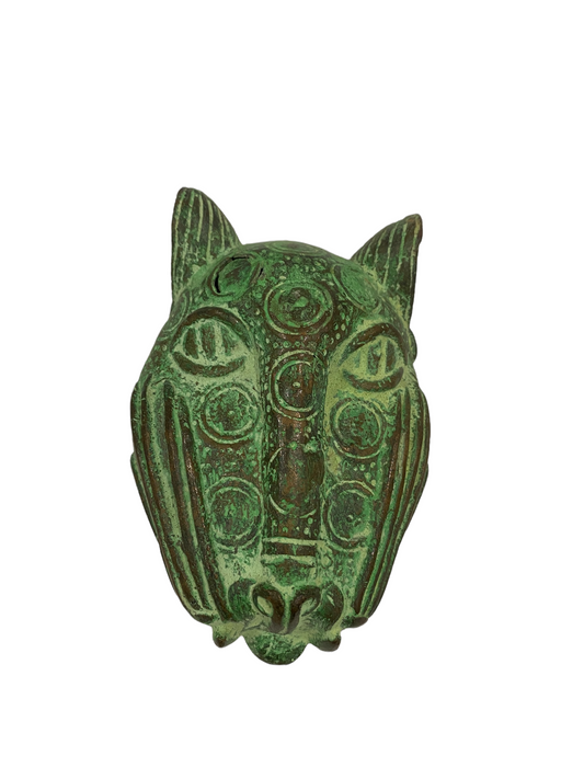 Benin Leopard Head Bronze - Sculpture (20.1)