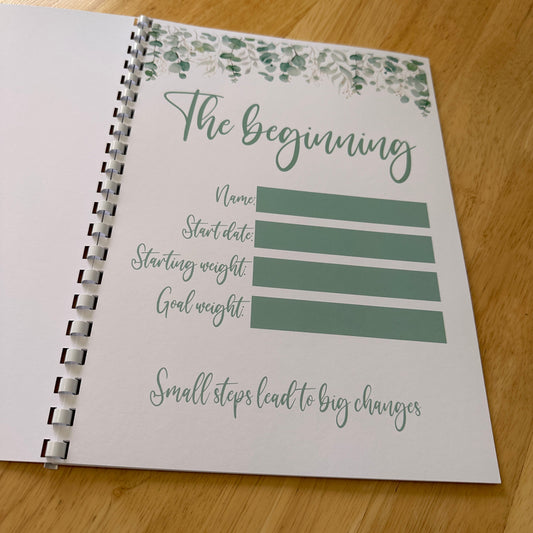 Binded Eucalyptus Leaf Weight Loss & Diet Tracker Journal A4 Diary - Up To 1 Year Measurements Goals Weigh Ins + Lots MORE!