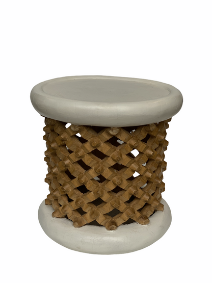 Bamileke Stool - White/Natural - 41cmD