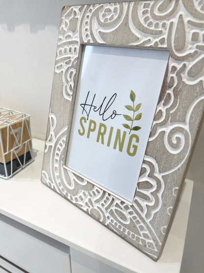 Hello Spring Green Foliage Spring Seasonal Wall Home Decor Print