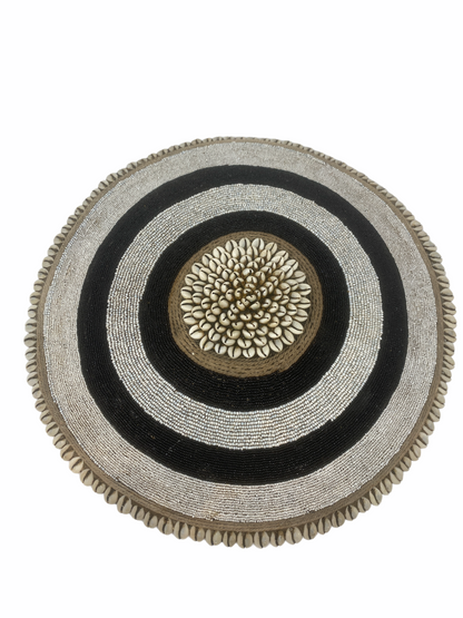 Cameroon Beaded Shield - L - 50cm - Black/White