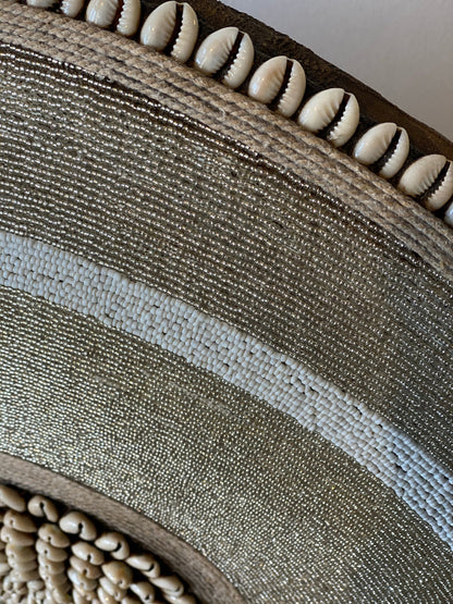 Cameroon Beaded Shield - L - 55cm - Gold & White
