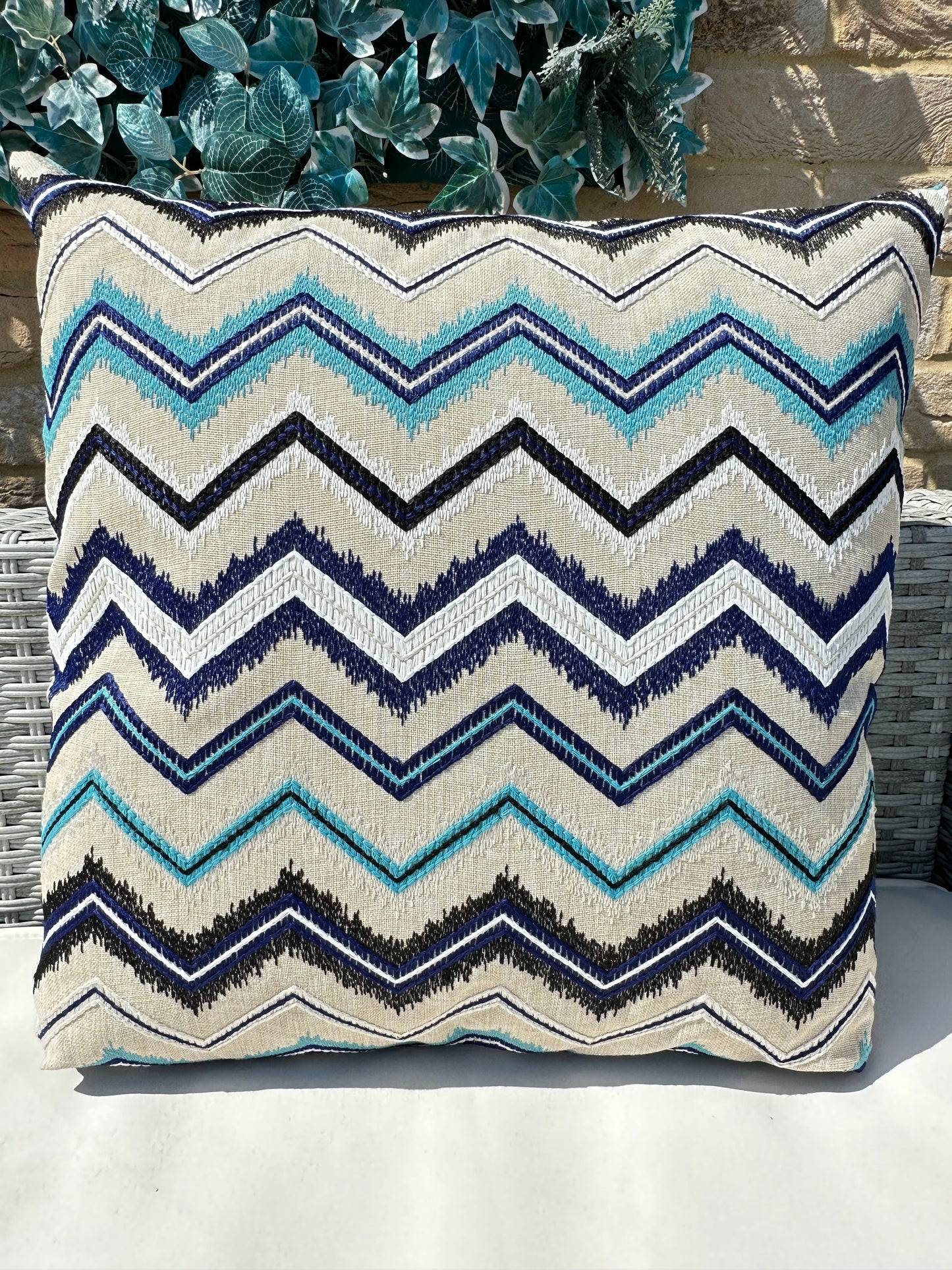 The Couture Cushion - The Outdoor Blue Zig Zag - Style No. 67
