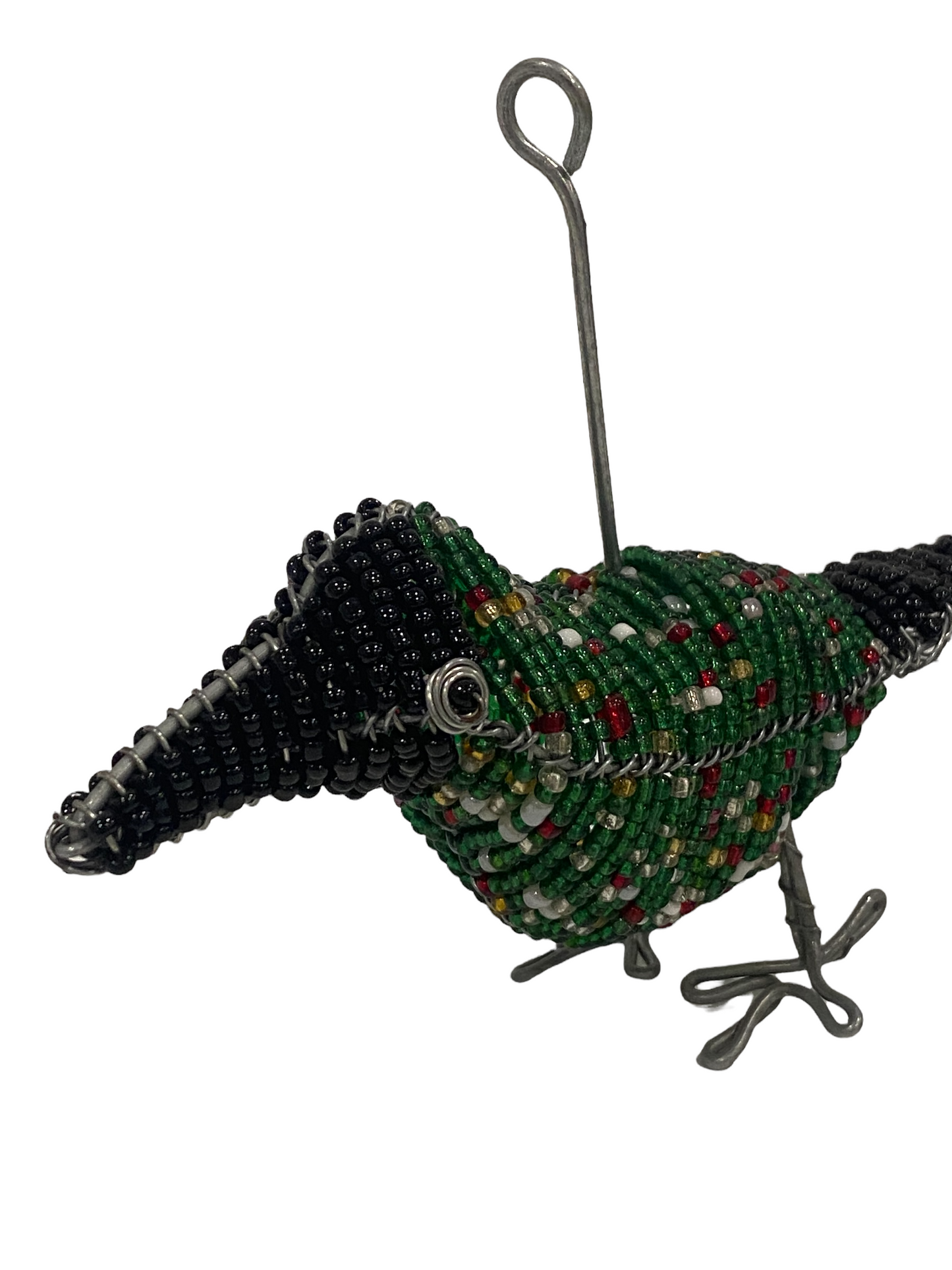 African Beaded Wire Garden Birds - Green (17.5)