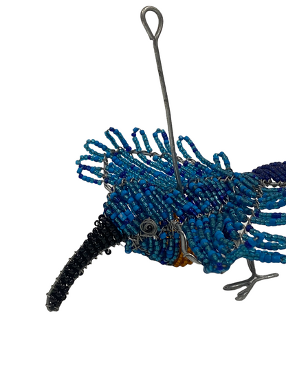 African Beaded Wire Garden Birds - Blue (17.5)