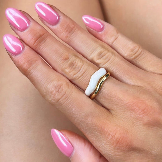 Jolie Wide Gold and Ivory Ring