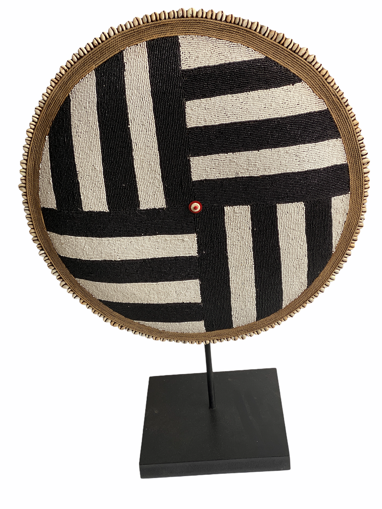 Cameroon Beaded Shield CW07- L - 55cm Black & White