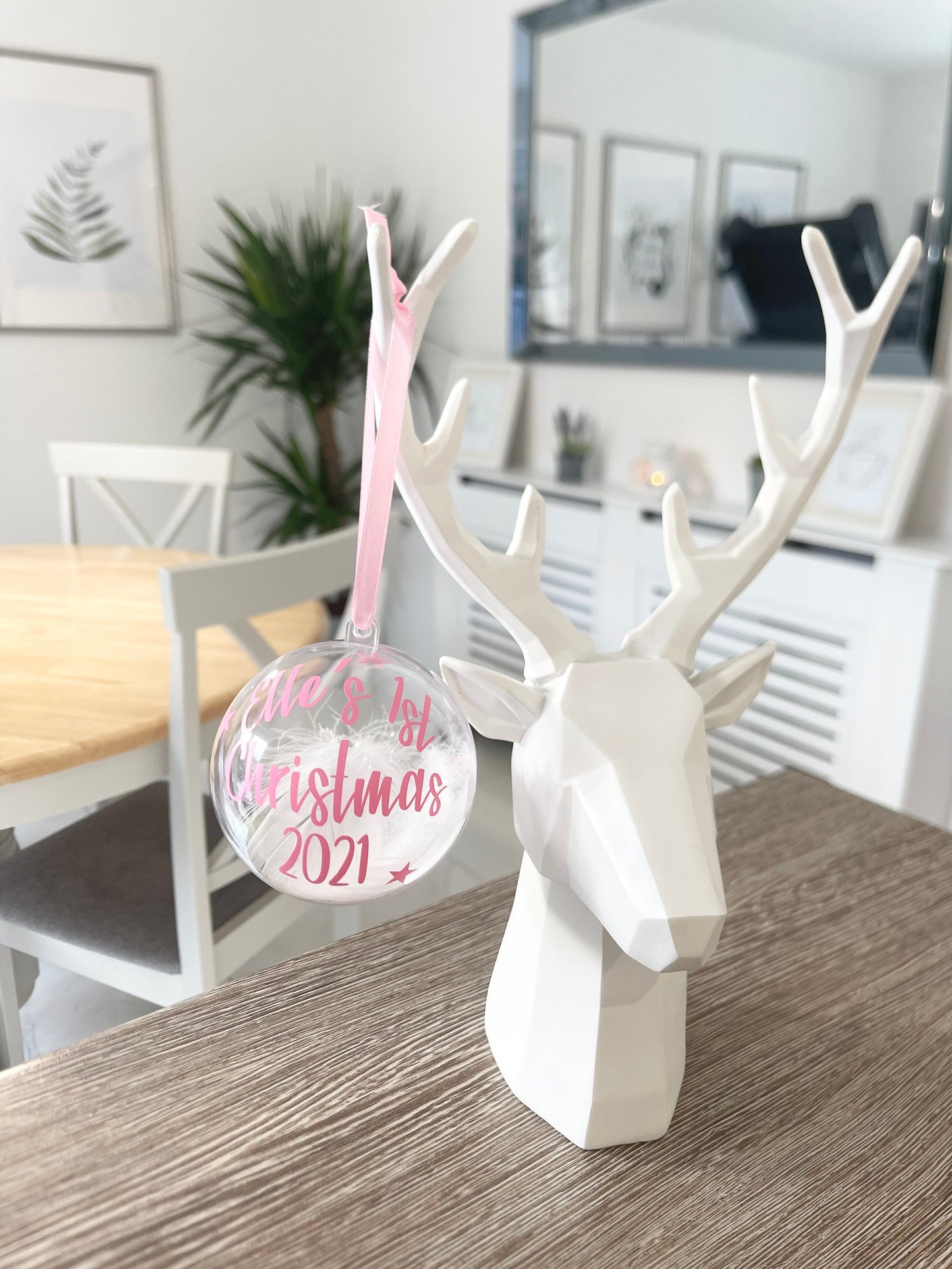 Star Name 1st Christmas Personalised Clear Feather Christmas Tree Hanging Decoration Bauble