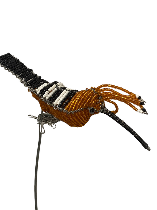 African Beaded Wire Metal Beaded Garden Birds - Orange (17.5)