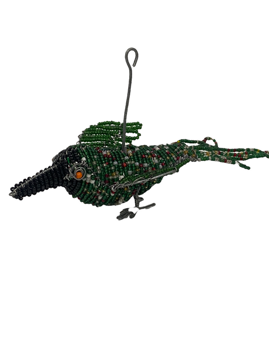 African Beaded Wire Garden Birds - Green (17.5)