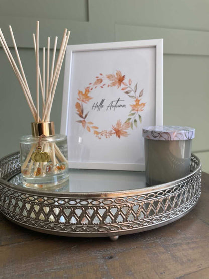 Hello Autumn Watercolour Leaf Wreath New Autumn Seasonal Wall Home Decor Print