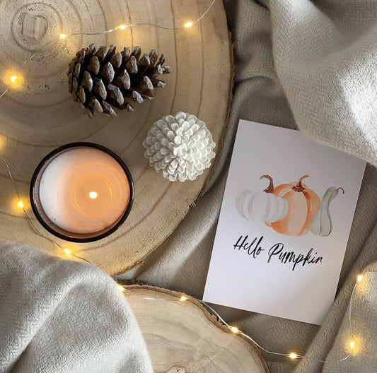 Hello Pumpkin Watercolour Pumpkin Trio Autumn Seasonal Wall Home Decor Print