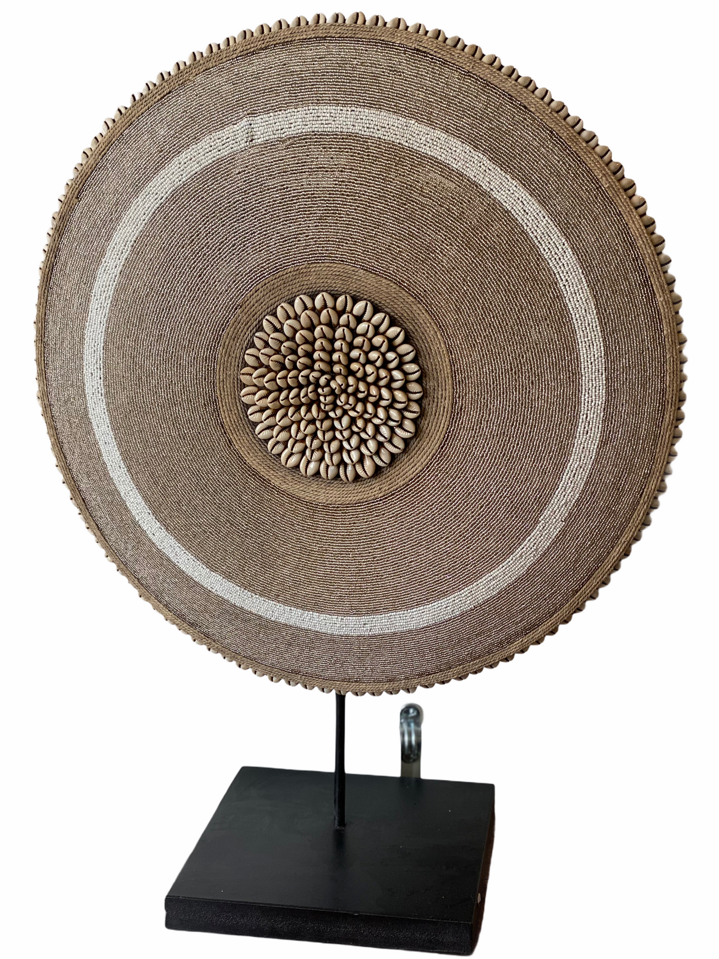 Cameroon Beaded Shield - L - 55cm - Gold & White