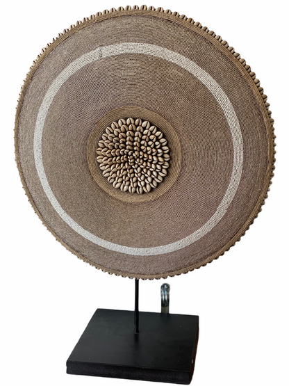 Cameroon Beaded Shield - L - 55cm - Gold & White