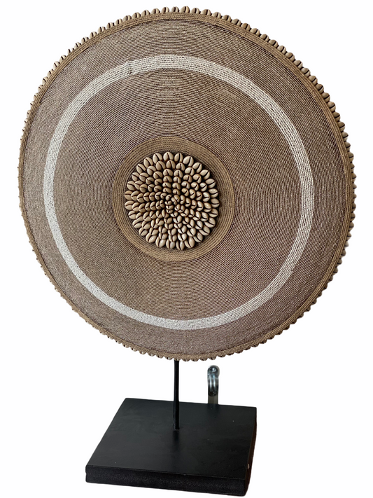 Cameroon Beaded Shield - L - 55cm - Gold & White