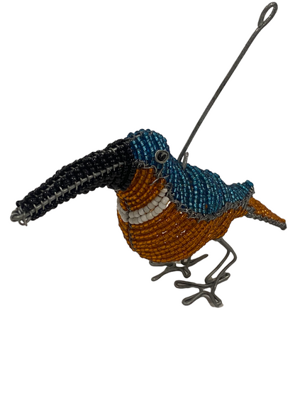 African Beaded Wire Garden Birds - Blue (17.5)