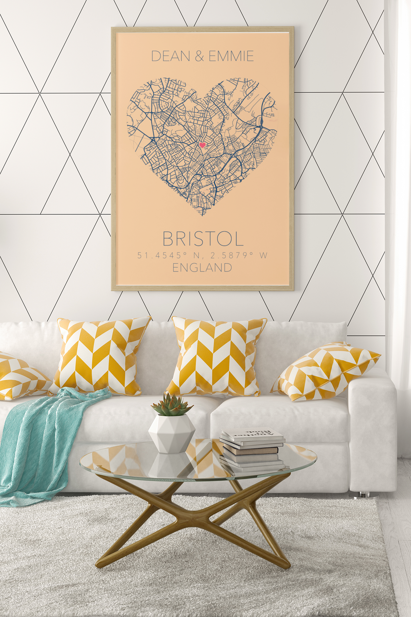 Couples Love Heart Map Any City & Country with Coordinates Personalised Wall Decor Print with 10 New Styles