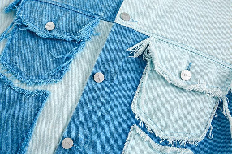 Irregular Color Contrast Patchwork Denim Jacket