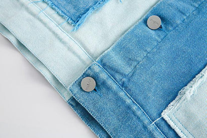 Irregular Color Contrast Patchwork Denim Jacket