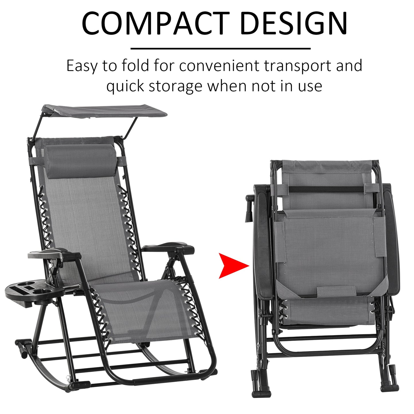 Folding Recliner Chair Outdoor Lounge Rocker Zero-Gravity Seat w/ Adjustable