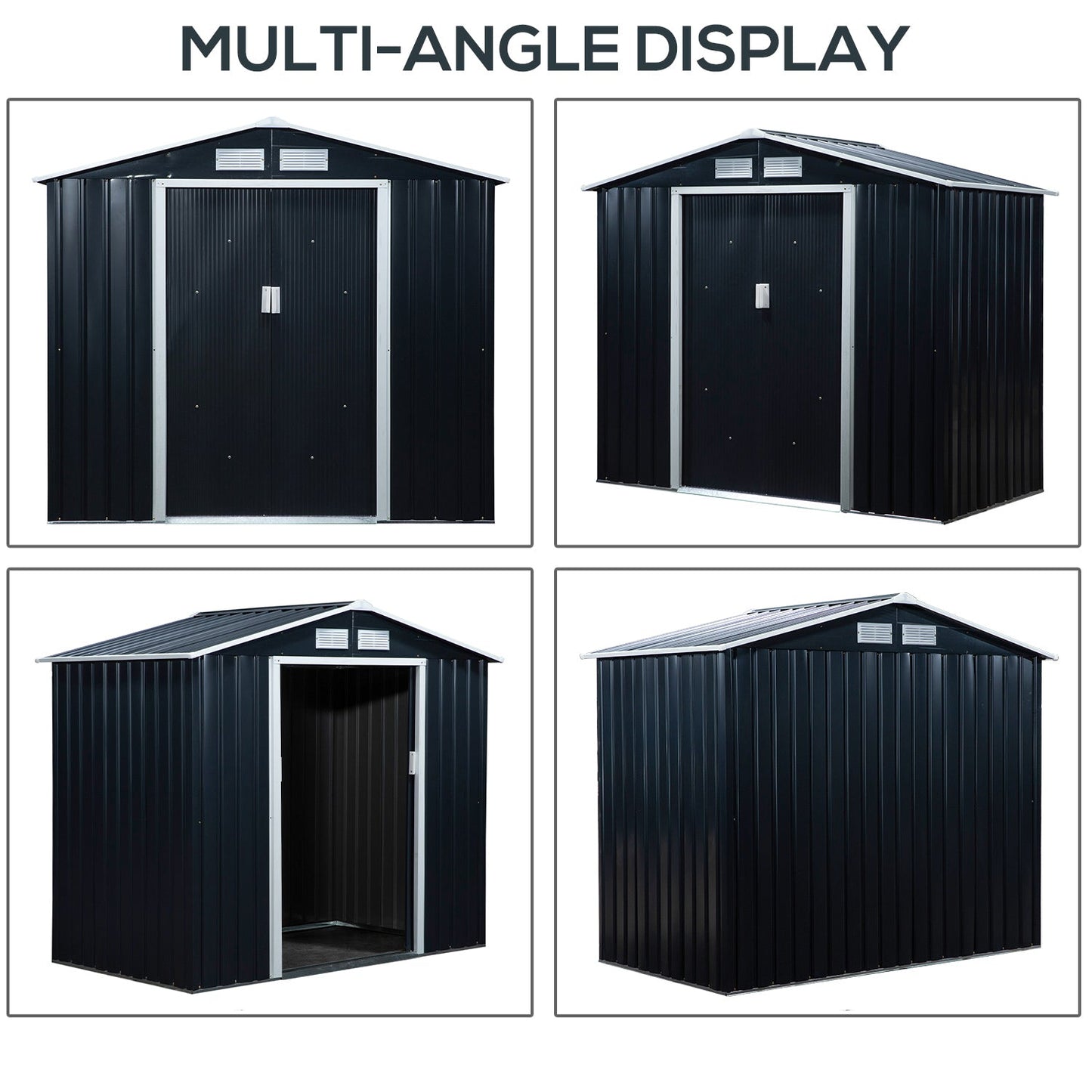 Galvanised 7x 4' Double Door Apex Garden Store Lockable Steel Dark Grey by Steadfast