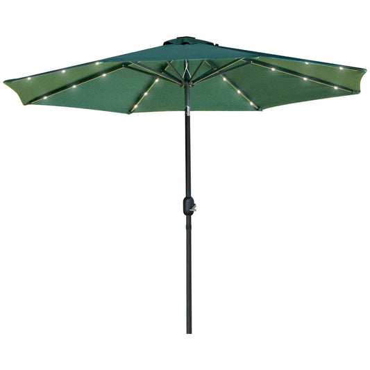 2.7m Patio LED Umbrella with Push Button Tilt/Crank 8 Rib Sun Shade Parasol