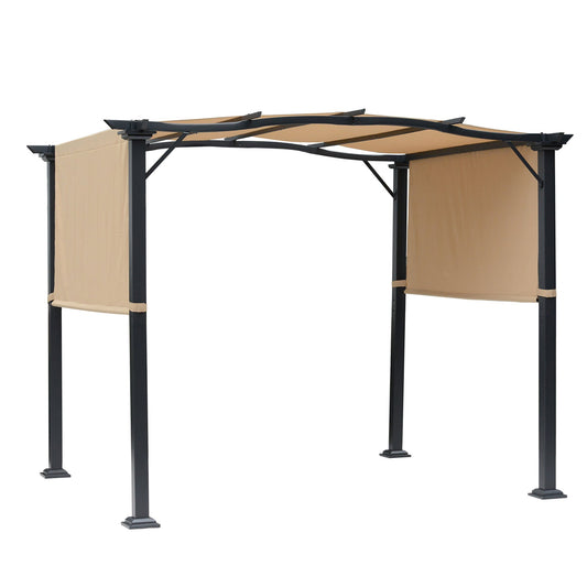Outdoor Retractable Pergola Garden Gazebo with Two Adjustable Side Canopy Overhead Sun Shade Backyard Canopy Cover