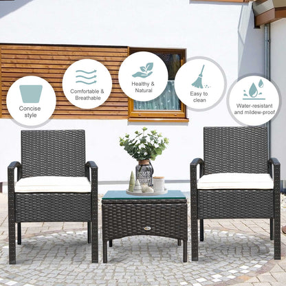 2 Seater Rattan Bistro Set Steel-Brown